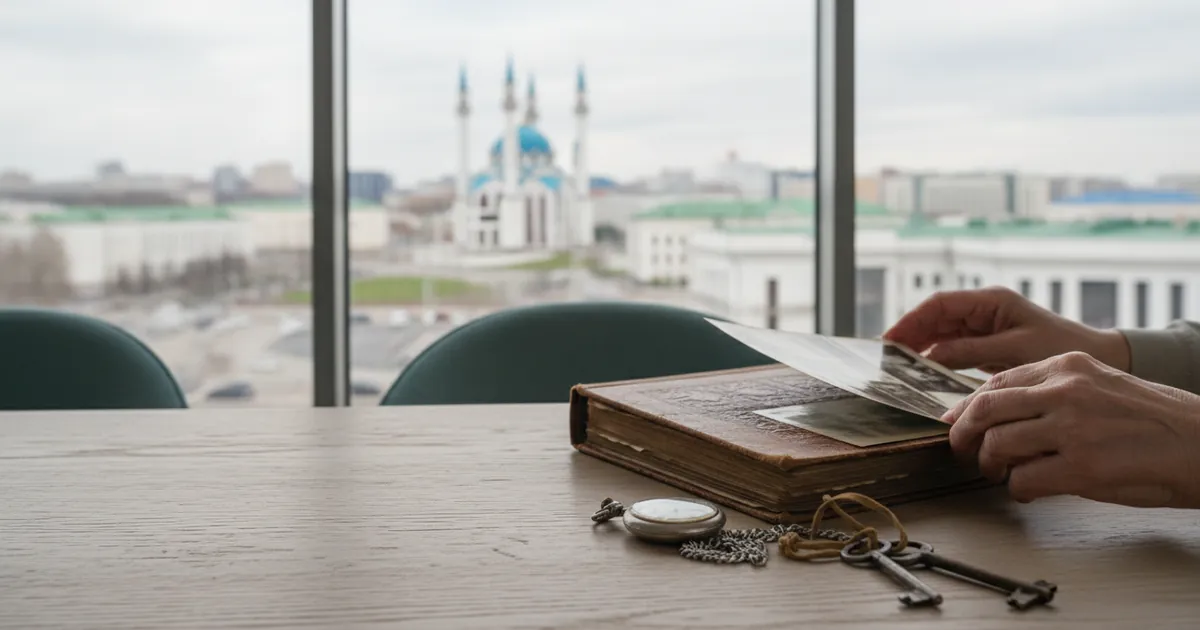 Наследник подписывает документы у нотариуса в Казани, на столе папка с наследственным делом